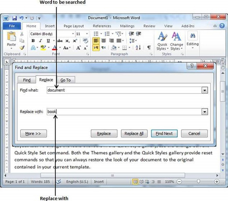 چگونگی یافتن و جایگزینی متن در مایکروسافت ورد, جایگزینی متن در مایکروسافت ورد